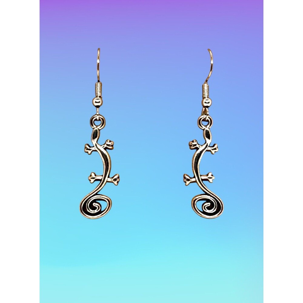 Silver Gecko Charms on Stainless Steel Hook Earrings #2151